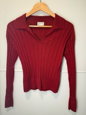 Frank And Oak Wool V‑Neck Sweater - Deep Red